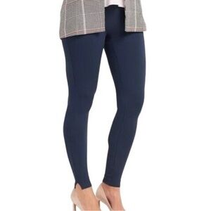 Spanx Ankle Length Ponte Hem Slit Leggings Size Medium Navy Blue 1X Tall